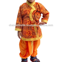 Ensemble traditionnel indien pour garçon, Kurta Dhoti imprimé Om, safran, costume Dhoti, vêtements pour enfants, bébé, robe ethnique, Kurta imprimé Om