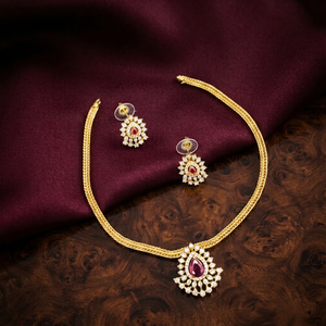 High Quality Fancy Collection Latest Designed Ethnic Gold Plated Geometric Pearl Wedding Necklace Earring Ring <b>Set</b> Women's - Product Image 1
