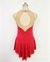 Robe de patinage artistique rouge à col licou, dos évidé, jupe ornée de strass, pour filles et adultes, compétition et performance