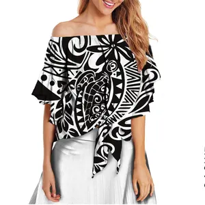 Promotional Polynesian Traditional Tribal Print Women Chiffon Tops Shirt Exclusive Printed Chiffon For Ladies Chiffon Blouses