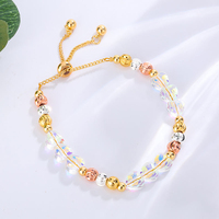Bracelet tendance fait main en perles de cristal colorées, chaîne de perles plaquée or en laiton pour femmes, à porter au quotidien