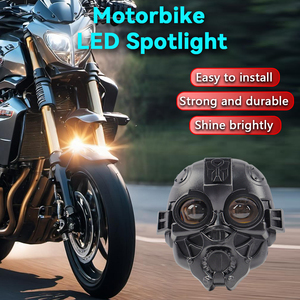 Feux LED de moto en forme de crâne 12V-24V 6000K Blanc/Jaune Double Couleur Phare Antibrouillard Stroboscopique MINI Feux de Remplacement pour Conduite - Product Image 2