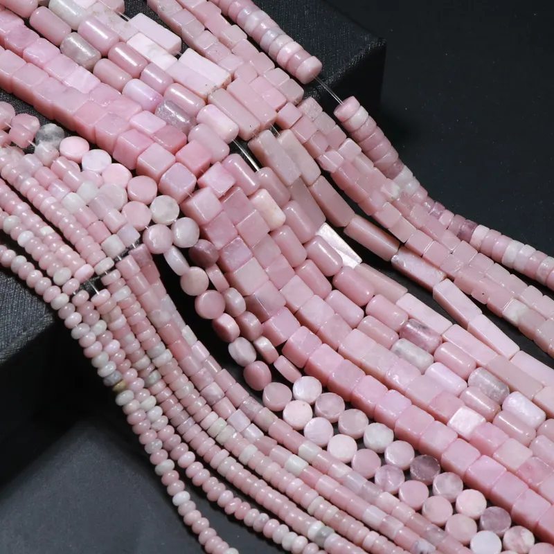 Natural China Pink Opal Gemstone Beads Tube/Rectangle/Rondelle/Coin Shape Pink Opal Stone Loose Beads For Jewelry Making