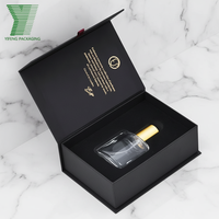 Boîte d'emballage de parfum haut de gamme en carton noir magnétique vide pour flacons de 30 ml/50 ml, logo en feuille d'or, pelliculage mat, recyclé