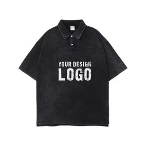 Customized Pattern Cotton Loose Vintage Men's Polo <b>T</b> <b>Shirt</b> Street Hip Hop Turn-Down <b>Collar</b> Acid Wash Men <b>T</b> <b>Shirts</b> - Product Image 3