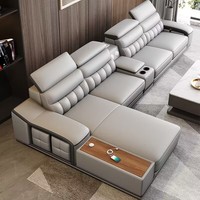 Juego de Sofás de Cuero Genuino de Alta Gama para Sala de Estar, Diseño Minimalista en Forma de L con un Acabado Elegante