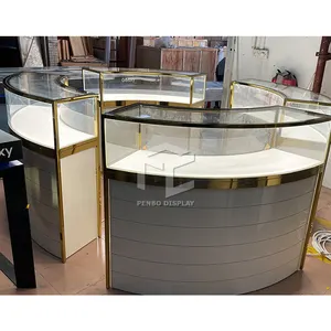 High End Jewelry Shopping Mall White Glossy Round Jewelry Showcase Kiosk