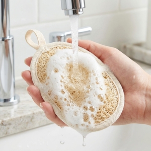 Natural Loofah Bath Scrubber Oval Exfoliating Pad With Hand Strap Eco-Friendly Body <b>Sponge</b> For <b>Shower</b> Spa Deep Cleansing - Product Image 2