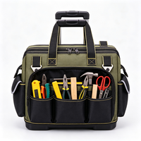 Sac à outils à poignée télescopique - Mallette de rangement portable multi-poches pour matériel, fermeture éclair, couleurs noir/rouge, style porté épaule
