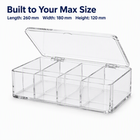Boîte de rangement de bureau en acrylique Calic transparente à 8 compartiments avec couvercle rabattable pour sachets de thé, pilules, taille personnalisée, OEM, vente en gros