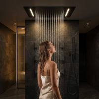 Système de douche thermostatique intelligent de luxe à 4 fonctions avec fonction pluie, robinetterie murale pour salle de bain avec musique et affichage LED