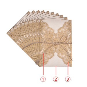 Carte de vœux de fête avec <span class=keywords><strong>dentelle</strong></span> dorée, invitation de <span class=keywords><strong>mariage</strong></span> en papier kraft, corde de jute, carte d'invitation de <span class=keywords><strong>mariage</strong></span>, papier brun, découpe au <span class=keywords><strong>laser</strong></span> - Product Image 6