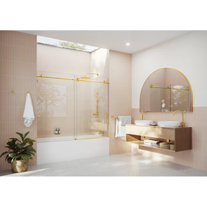 Cabine de douche <span class=keywords><strong>d</strong></span>'<span class=keywords><strong>angle</strong></span> sans cadre 36x36 pouces, porte coulissante en verre trempé pour <span class=keywords><strong>baignoire</strong></span>, design élégant adapté aux appartements - Product Image 4
