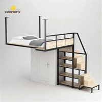 Hotel-Apartment-Schlafsaal-Möbel Schwarzes Metallrahmen-Hochbett mit Sofa Multifunktionales Eisenbett mit Treppe und Regalen