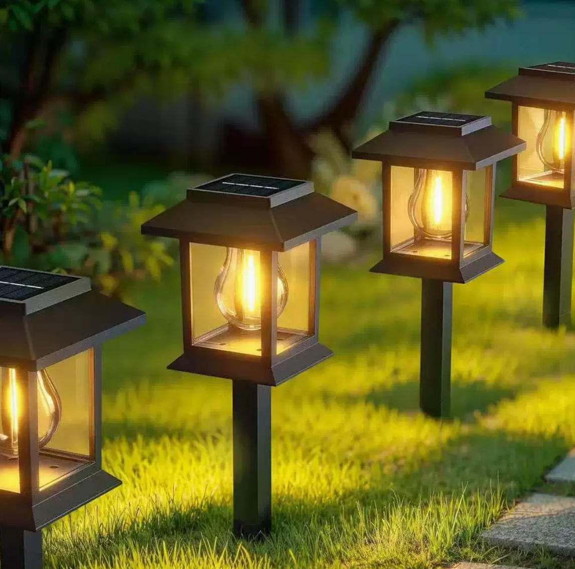 IP44 Waterproof LED Tungsten Solar Pathway Lights 360 Degree Outdoor Garden Lighting Rechargeable