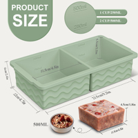 Moule à glaçons en silicone 2 cavités 1000 ml avec couvercle, sans BPA, facile à démouler, pour préparation de repas, contrôle des portions pour bébés, logo personnalisé, sauces, conforme FDA LFGB