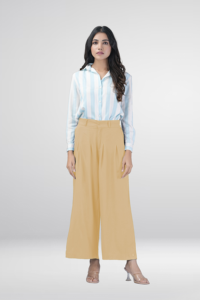 Pantalon décontracté gris élégant pour femme, coupe ample, jambe large, tissu doux, taille haute - Product Image 2