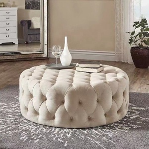 Tufted <strong>Chesterfield</strong> Round Ottoman Velvet Upholstered <strong>Footstool</strong> with Solid Timber Frame for Living Room and Bedroom Decor - Product Image 2