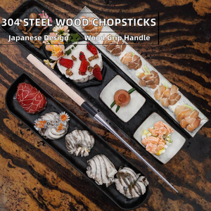 Palillos Ecológicos de Acero Inoxidable 304 para Restaurante Japonés, Sashimi, Moribashi, Sushi, con Mango de Madera y Superficie Lisa - Product Image 2