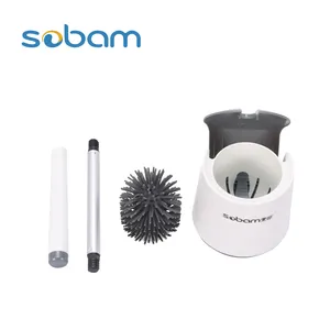 Sobam Silicone Bristles Bathroom Toilet Bowl Cleaning Brush Kit and Holder with Tweezers Wall-mounted Silicone Custom Logo Nylon