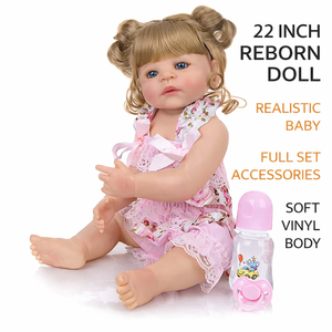 Poupée Reborn réaliste de 22 pouces en vinyle, avec accessoires de <span class=keywords><strong>biberon</strong></span> à tétine magnétique, pour filles, cadeau pour enfants - Product Image 1