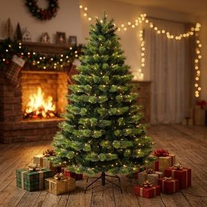 Sapin de Noël artificiel pré-éclairé à LED |   Aiguilles de pin en PVC |   4 pieds à 9 pieds |   500-1000 lumières blanc chaud |   Résistant aux flammes |   CE |   OEM - Product Image 1