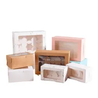 Boîte à biscuits de pâtisserie de haute qualité, boîte à rabat de qualité alimentaire, boîte à biscuits carrée en papier kraft avec fenêtre, finition mate