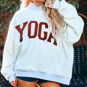 Felpa da <span class=keywords><strong>donna</strong></span> con stampa Logo personalizzata con collo finto reversibile oversize a manica lunga felpa traspirante con scollo Mockneck - Product Image 3