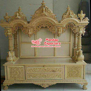 Templo Casero Artesanal Estilo Mayur, Madera de Teca Marrón, Estilo Pavo Real, Pooja Ghar, Templo Indio/Mandir de Madera de Teca para el Hogar, EE. UU. - Product Image 2