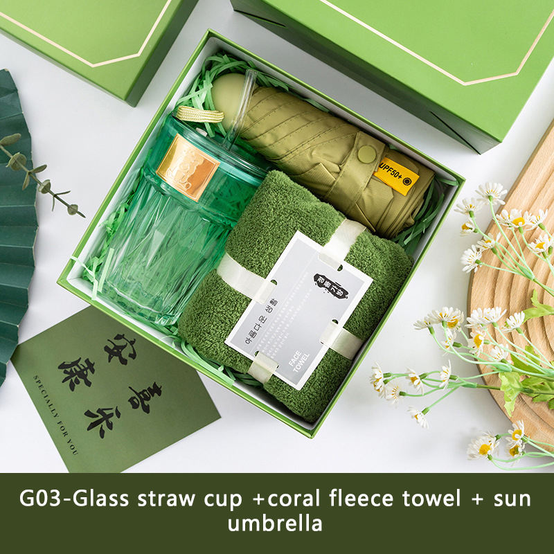 Glass straw cup+Towel+Umbrella