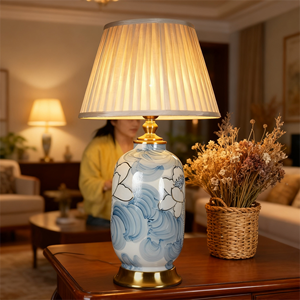 Lampe vase en céramique blanche de luxe de style américain LED lamo de table funky pour décoration de chambre de chevet de filles - Product Image 4