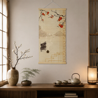 Seni Dinding Bambu Persimmon Art Deco, Gambar Gantung Tenun Tangan Ramah Lingkungan, Patung Dinding Bambu dengan Logo yang Dapat Disesuaikan untuk Dekorasi Rumah