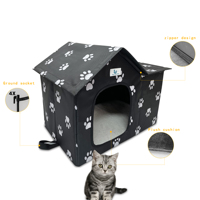 Groothandel Zwarte Oxford Stof Waterdichte Kattenhuis Binnen/Buiten Schuilplaats voor Zwerfkatten Verwijderbaar Kussen Pootpatroon