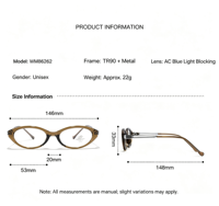 Monture optique en gros avec cœur métallique interne, lunettes TR90 anti-lumière bleue pour montage sur prescription