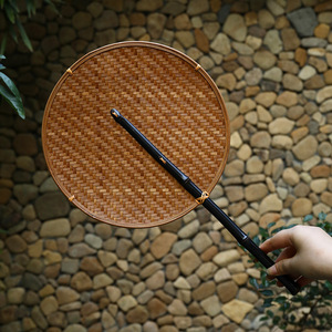 พัดไม้ไผ่ทำมือทรงกลมสไตล์จีนแบบดั้งเดิม พัดฤดูร้อน ตกแต่งบ้าน ทนทาน - Product Image 1