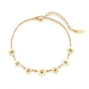 Waterproof Women Jewelry Set Stainless Steel 18k Gold Daisy Flower Pendant Necklace <b>Earrings</b> Bracelet Anklet Bangle Set - Product Image 6
