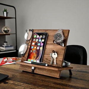 Gepolijst Houten Boerderij Decor Nachtkastje Docking <span class=keywords><strong>Station</strong></span> Telefoon Portemonnee Horloge Stand Sleutelhouder Opladen Dock Bureau Huis Liefde - Product Image 4