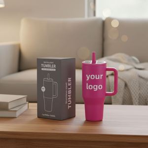 Gobelet de voyage isotherme à double paroi en acier inoxydable de 40 oz avec poignée et couvercle à paille anti-fuite pour la maison, le bureau et l'utilisation de l'eau - Product Image 1