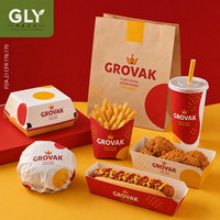 Ensemble d'emballages personnalisés pour la restauration rapide, boîte à poulet frit, boîte à hamburger, boîte à frites, conteneur alimentaire en papier à emporter, restaurant OEM