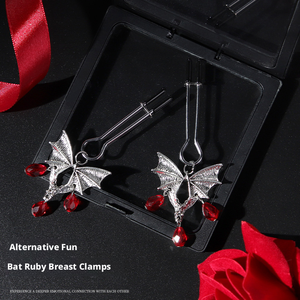Pinces à tétons gothiques en forme de chauve-souris avec pendentifs en <span class=keywords><strong>rubis</strong></span> rouge, clips de poitrine ajustables en argent pour femmes, livraison discrète, jouets pour adultes - Product Image 1