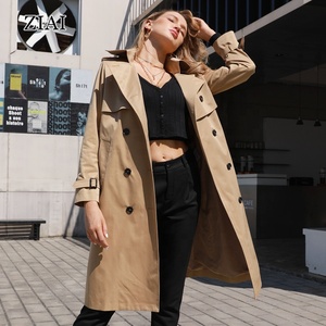 Venta caliente mujeres doble botonadura mejores chaquetas Cool Detective Casual gabardina clásica larga impermeable gabardina larga - Product Image 6
