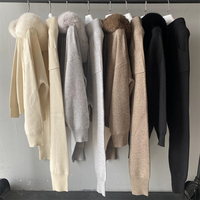 Ensemble deux pièces de luxe décontracté en tricot pour femme, pull à capuche avec col en fausse fourrure, coupe ample, doux, en laine, pour l'automne et l'hiver
