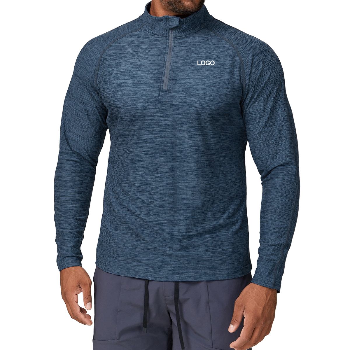 Men Slim Fit Solid Half Zip Long Sleeve Compression Muscle T-shirt Quick Dry Stand Collar Active Running Top Soft Workout Gym