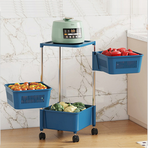 4 tier kitchen storage rack rotating square kitchen rack plastic basket Fruits and vegetables storage rack