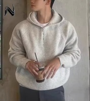 Pull à capuche demi-zip haut de gamme unisexe, imprimé vintage tendance, 100% coton, automne-hiver, style décontracté, tricot épais