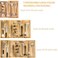 Organisateur de tiroir de cuisine extensible en bambou avec logo personnalisé, plateau ajustable pour couverts (cuillères, fourchettes), rangement d'armoire pour revendeurs