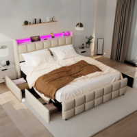 Le lit de recharge ultime avec USB Type C intégré, 4 tiroirs de rangement et revêtement en tissu doux beige gris