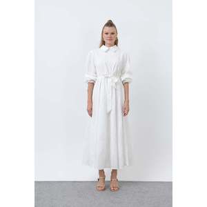 Vestido Camisero de Algodón para Mujer con Cinturón - 12626ELB - ECRU - Product Image 3