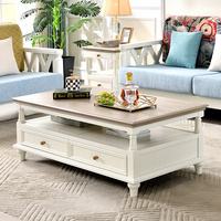 Mesa de Centro de Madera Maciza Estilo Americano Campestre con Acabado Antiguo para Sala de Estar, Muebles para el Hogar, Apartamento Pequeño, Madera Completa, 1.2, 1.3, 1.4 m