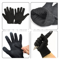 Gants anti-coupures de niveau 4 en polyester haute résistance de couleur noire avec fil d'acier